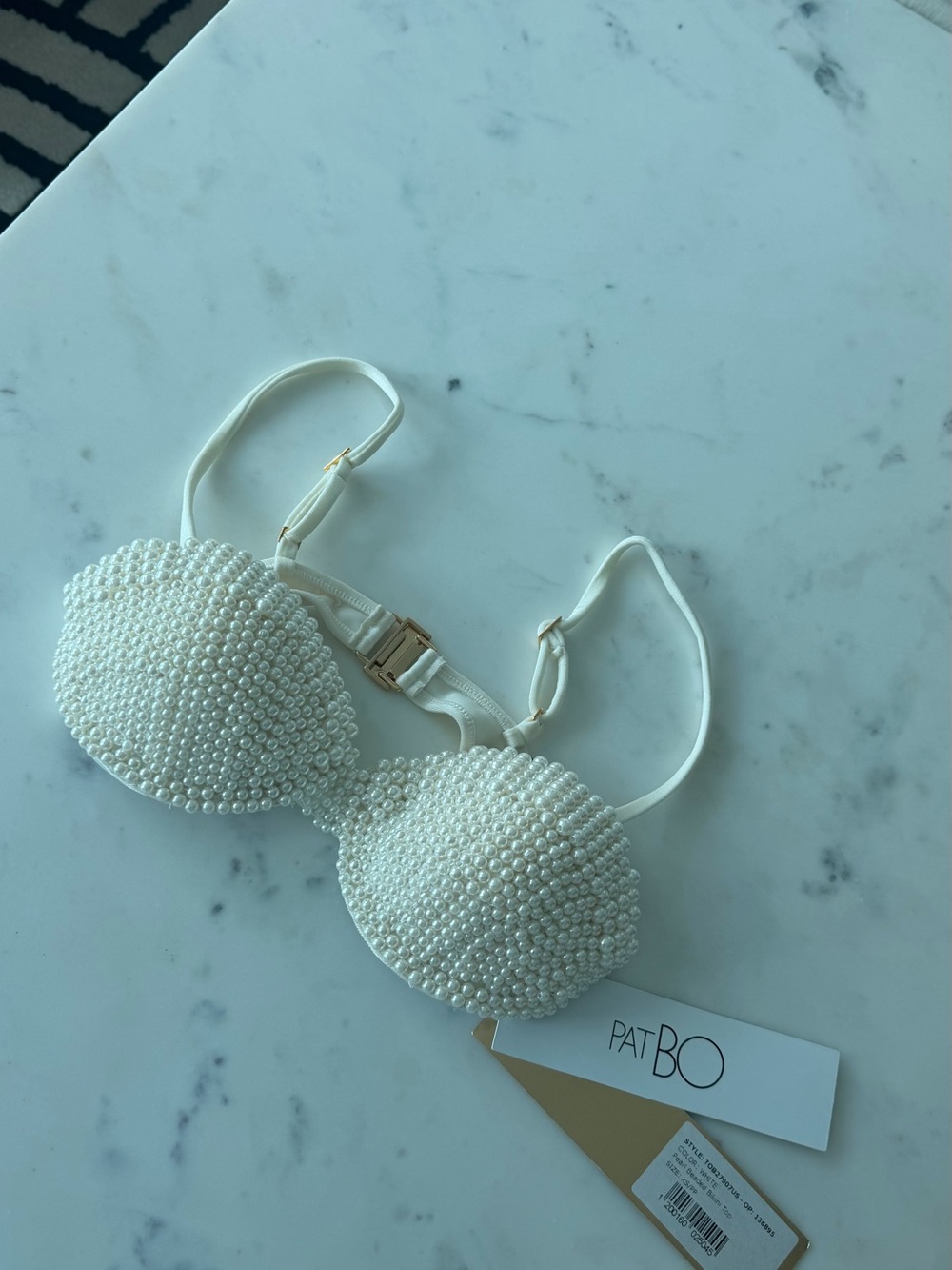 PatBO Pearl Beaded Bikini Top White XS NWT $450